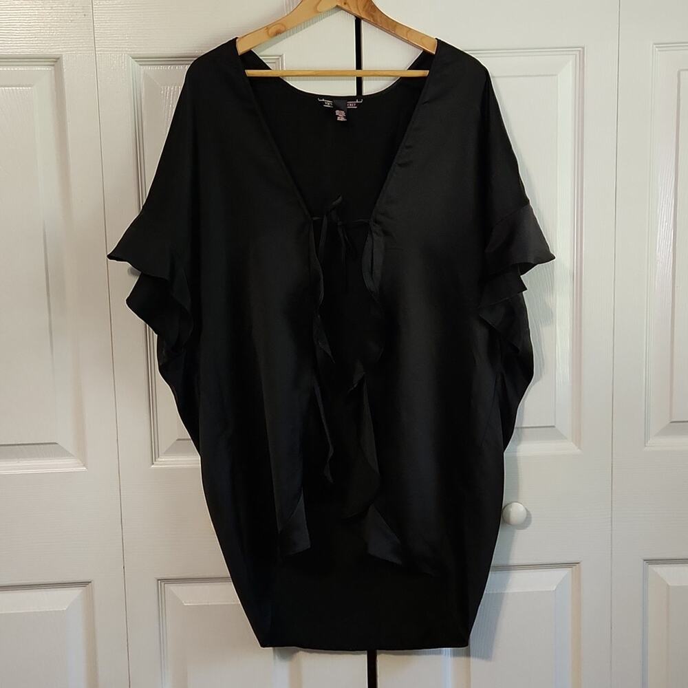 Victoria's Secret Women's Black Flutter Sleeve Robe One Size Satin Dark Romantic